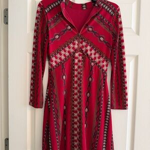 Free People Red and Black Geometric Long Sleeve Dress